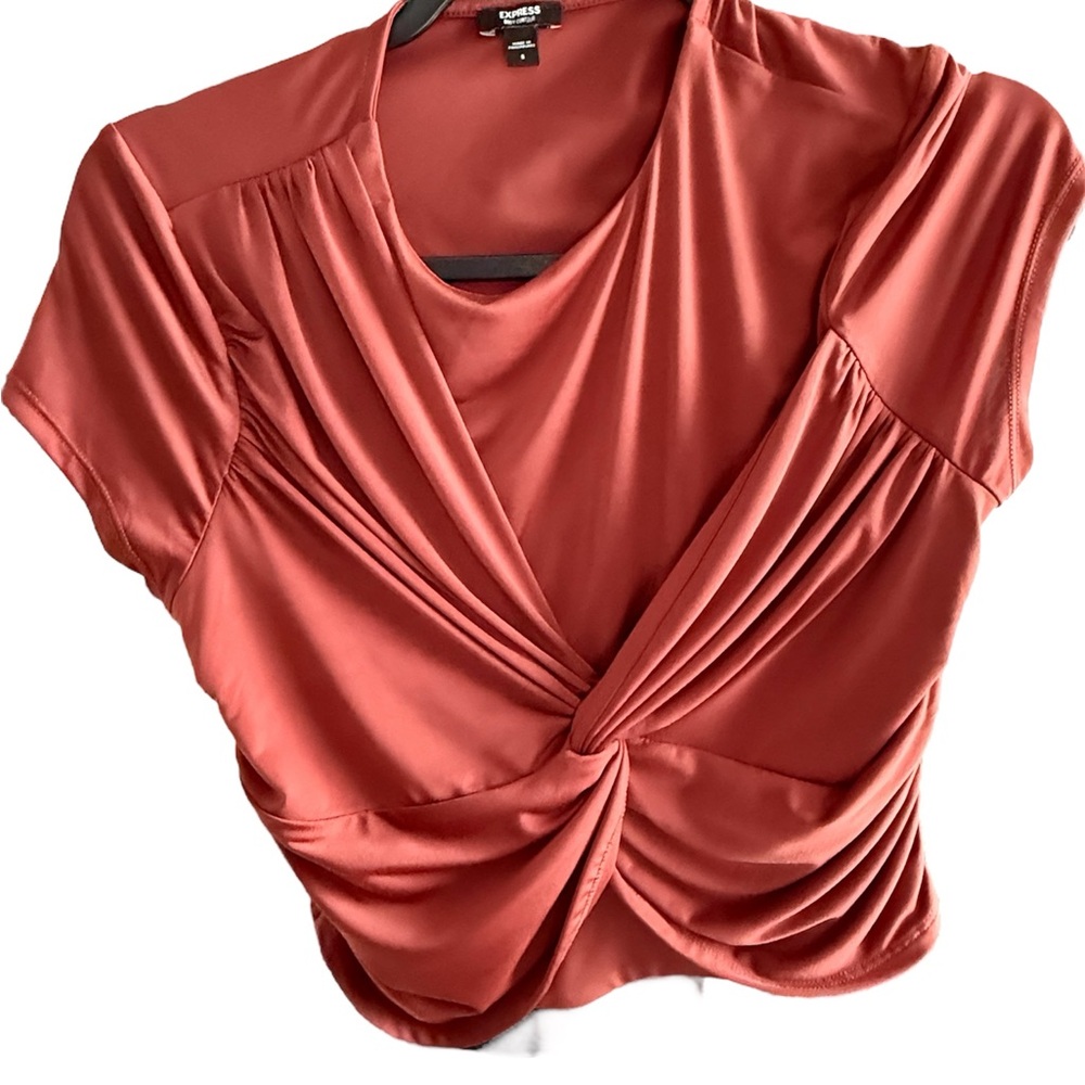 Express Terracotta Twist-Front Blouse